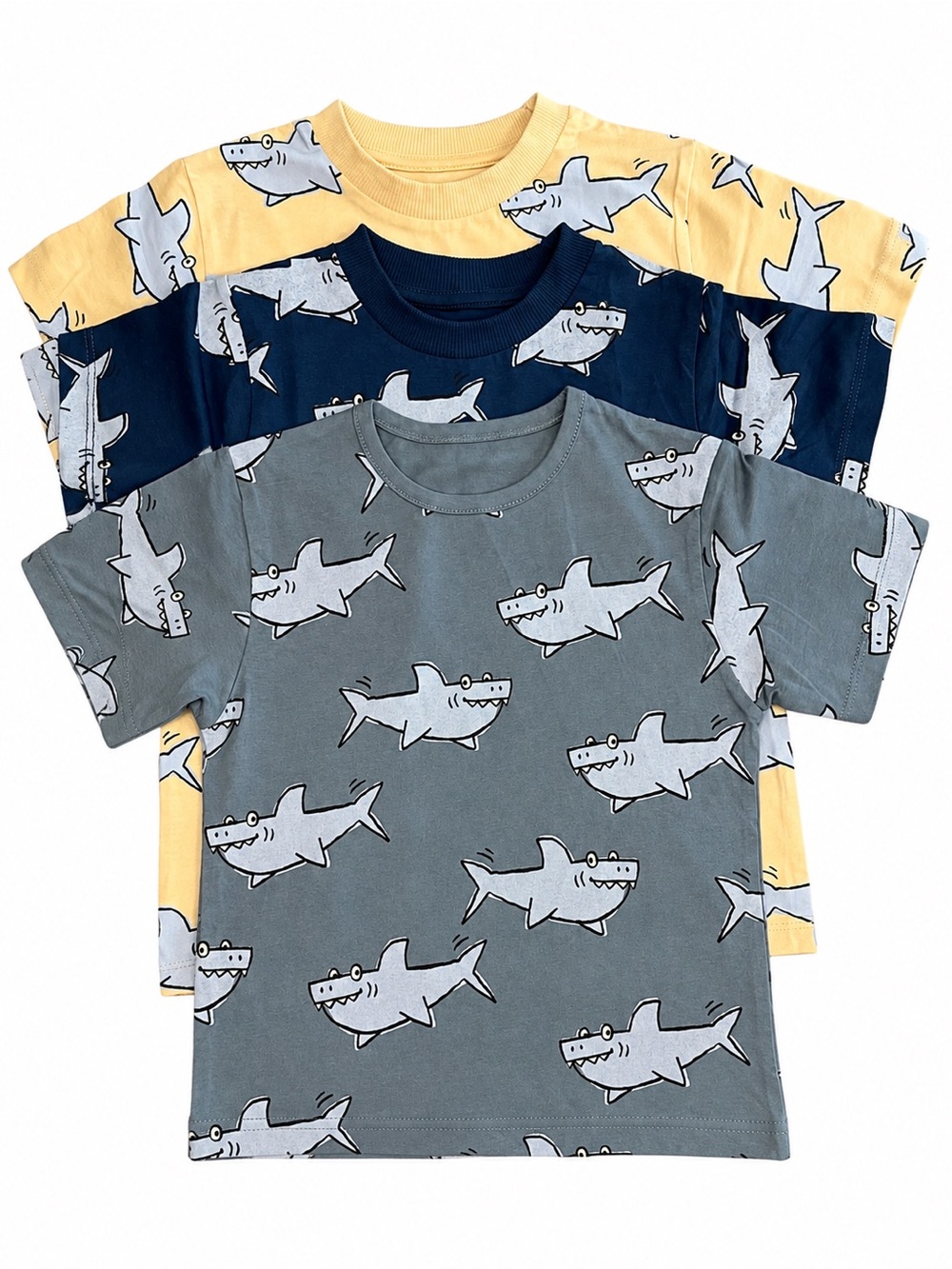 Kids Shark Graphic Tee - Gray, Navy & Yellow Pack